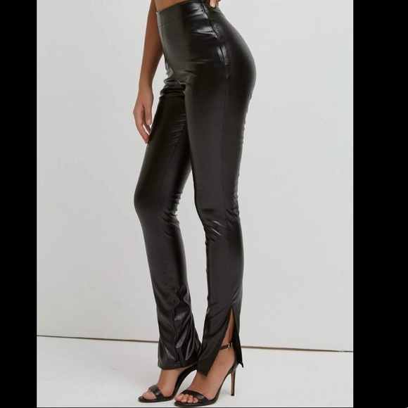 Black Split Hem Leather Pants - Picture 4 of 4